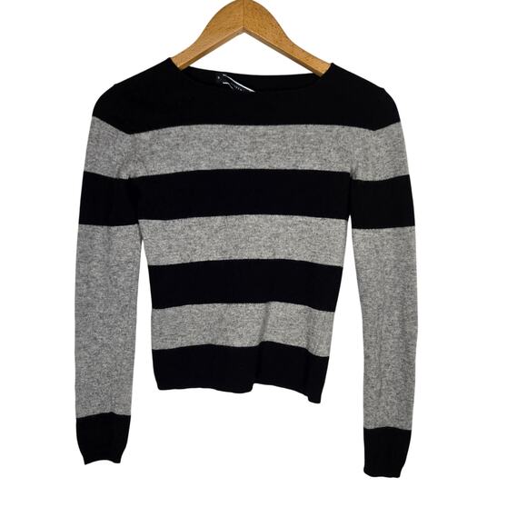 Vtg Wool Cashmere Striped Boat Neck Sweater Classic Old Money Small Goth Emo - Picture 1 of 6